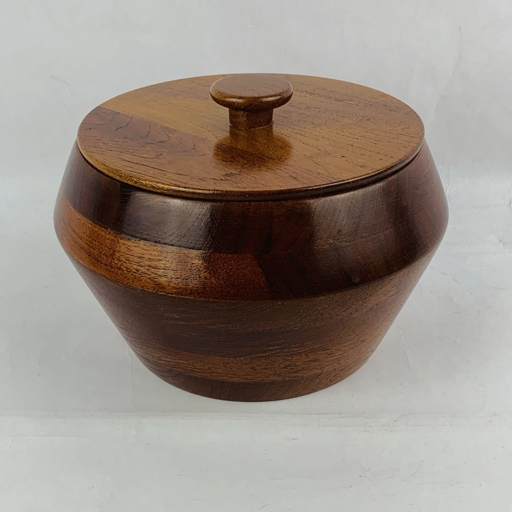 Vintage Wood Wooden Trinket Jewelry Box Bowl Lid Canister Handmade Mesquite